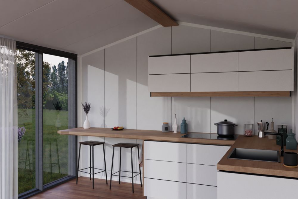 Bright kitchen with clean-lined wall panels