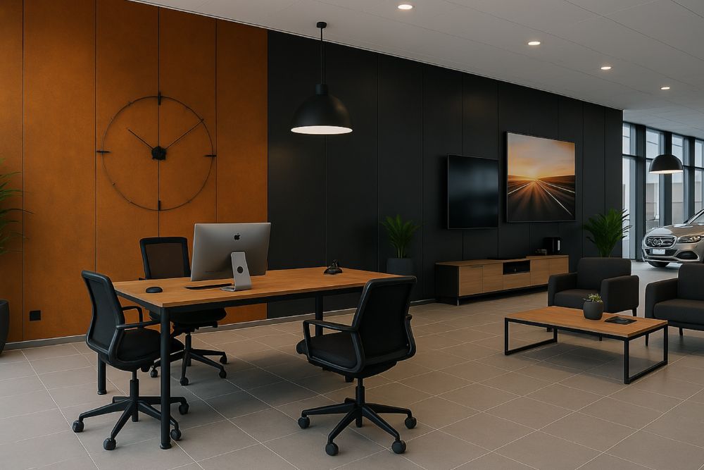 Corten and black dimensional panel display