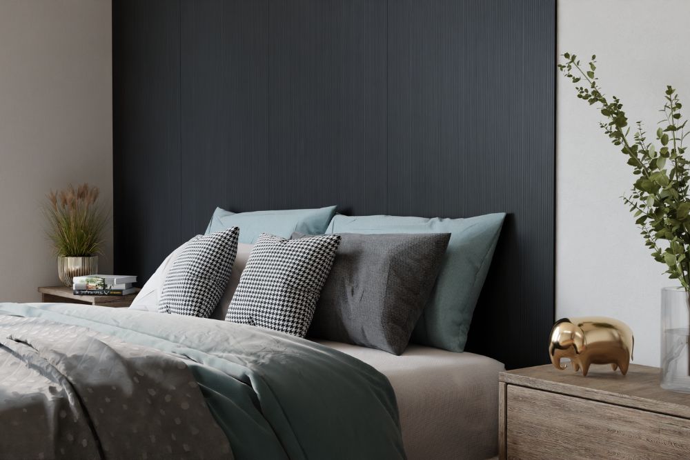 Dark modern office with black wall panels